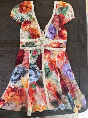 Alice + Olivia Floral Mini Dress in Red, Orange, Purple, Blue, Green